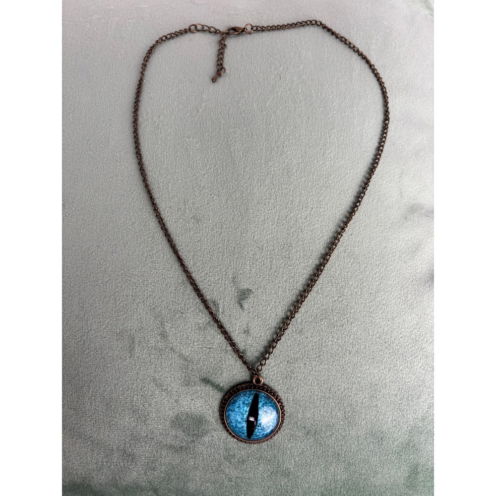 Gothic Blue Dragon Cat‎ Snake Eye Pendant Necklace Fantasy JewelryP117